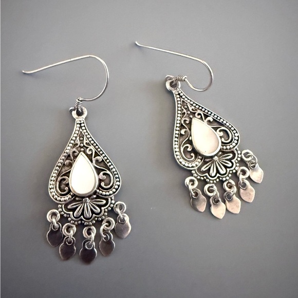 Vintage Sterling Silver Mother of Pearl Chandalier Earrings - Picture 1 of 4